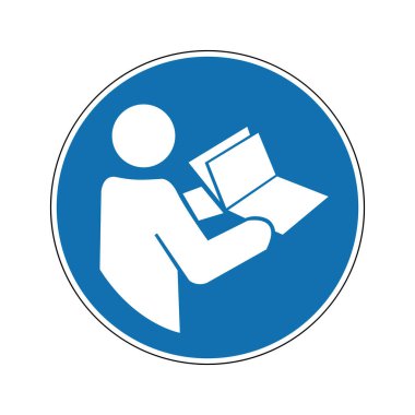 Teçhizatı çalıştırmadan önce talimat kitapçığını oku. Gerekli işaret. Yuvarlak mavi tabela. Talimat kitapçığını oku. Ekipmanlarla çalışmadan önce güvenlik