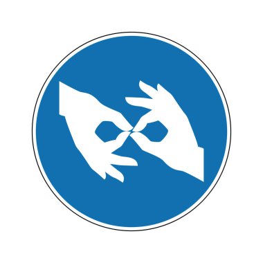 Sign language sign. Mandatory sign. Round blue sign. Hand gestures of people with hearing impairments. Translation into sign language for deaf and dumb people