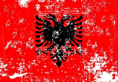 Grunge Arnavutluk bayrağı. Boyalı fırça darbesi. Suluboya çizimi, klasik Arnavutluk bayrağı. Arnavutluk 'un ulusal bayrağı. Bağımsızlık Günü. Pankart, poster şablonu