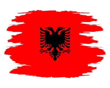 Sorunlu Arnavutluk bayrağı. Arnavutluk bayrağı grunge desenli. Bağımsızlık Günü. Pankart, poster şablonu. Arnavutluk 'u palto kollarıyla devlet bayrağı. Arnavutluk Cumhuriyeti 'nin çalı bayrağı