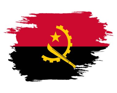 Angola 'nın fırça bayrağıyla boyanmış. Grunge bayrağı Angola. Suluboya ulusal Angola bayrağı çekiyor. Bağımsızlık Günü. Pankart, poster şablonu. Palto kollu Angola bayrağı