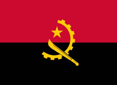 Klasik Angola bayrağı. Angola 'nın resmi bayrağı. Boyut olarak ve orijinal renkle. Standart renk ve boyut. Bağımsızlık Günü. Banner şablonu. Angola 'nın ulusal bayrağı