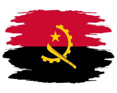 Grunge bayrağı Angola. Boyalı fırça darbesi. Suluboya çizimi, Angola bayrağı. Palto kollu Angola bayrağı. Bağımsızlık Günü. Pankart, poster şablonu