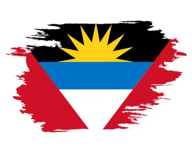 Antigua bayrağı. Antigua bayrağı ve grunge deseni. Bağımsızlık Günü. Pankart, poster şablonu. Ceket kollu Antigua bayrağı. Antigua Cumhuriyeti çalı bayrağı