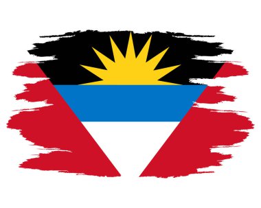 Antigua fırça bayraklarıyla boyanmış. Grunge bayrağı Antigua. Suluboya Antigua ulusal bayrağını çekiyor. Bağımsızlık Günü. Pankart, poster şablonu. Antigua 'nın ulusal bayrağı