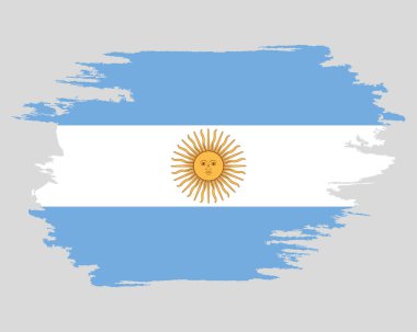 Arjantin fırça bayraklarıyla boyanmış. Grunge Arjantin bayrağı. Suluboya ulusal Arjantin bayrağı çekiyor. Bağımsızlık Günü. Pankart, poster şablonu. Arjantin ulusal bayrağı