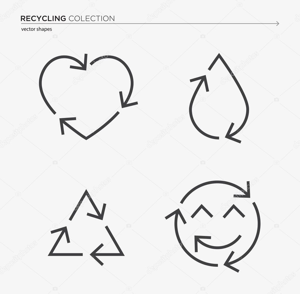 Recycling icons collection, line designed vector icon set in minimal style