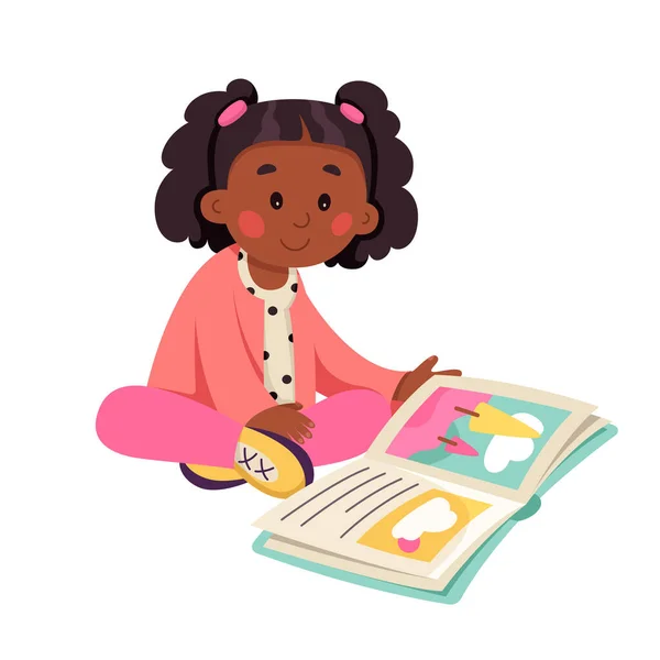 Słodki Dzieciak Czytający Ilustrację Wektora Książki Cartoon Odizolowane Szczęśliwy Ciekawy — Wektor stockowy