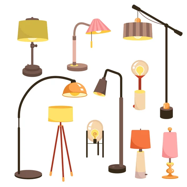 Conjunto Lâmpadas Casa Móveis Interiores Vetor Ilustração Coleção Equipamentos Iluminação —  Vetores de Stock