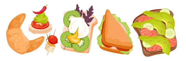 Kreskówka Wyizolowane Pyszne Smaczne Fast Food Kolekcji Chrupiącym Croissant Tosty — Wektor stockowy