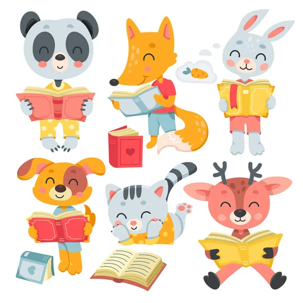 Κινούμενα Σχέδια Απομονώνονται Αστεία Έξυπνα Μικρά Χαρακτήρες Αγαπούν Μελετήσει Ζώα — Διανυσματικό Αρχείο
