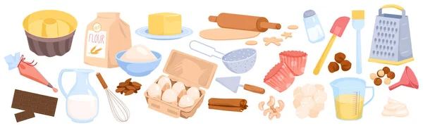 Kreslený Izolovaný Kuchyňský Kolekce Pro Vaření Pekařský Recept Cukr Mouku — Stockový vektor