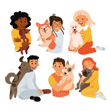 Evcil hayvan sahipleri, köpekleri sever ve tasvir eder. Çizgi filmdeki izole edilmiş çocuk ve yetişkin karakterler farklı cinsten şirin hayvanları tutuyorlar. Sevimli köpek yavrusu koleksiyonu yapıyorlar.
