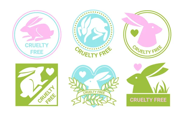 Logos Iconos Sin Crueldad Ilustración Vectorial Insignias Verdes Circulares Forma — Vector de stock