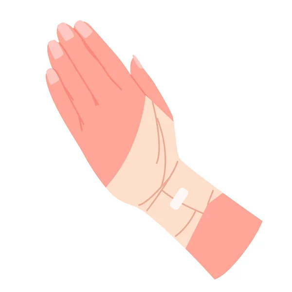 붕대를 그래픽 일러스트 카툰은 사고의 고통을 치료하기 부러진 손목을 신축성있는 — 스톡 벡터