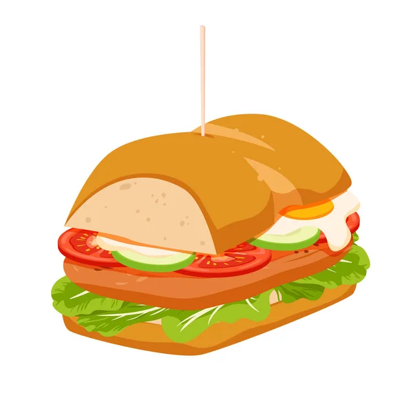 Sandwich Vektorillustration Cartoon Isolierte Brothälften Gefüllt Mit Warmem Fleisch Und — Stockvektor