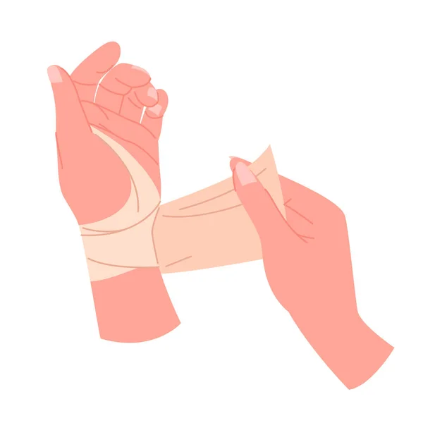 Die Hände Tragen Elastische Bandagen Auf Die Infografische Vektordarstellung Des — Stockvektor
