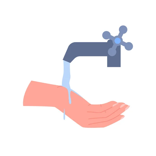 手を洗うベクトルイラスト 水道水の噴き出す水の下で漫画の孤立した腕 バスルームで手を掃除する人 細菌や健康的な習慣から衛生的な個人的な保護 — ストックベクタ