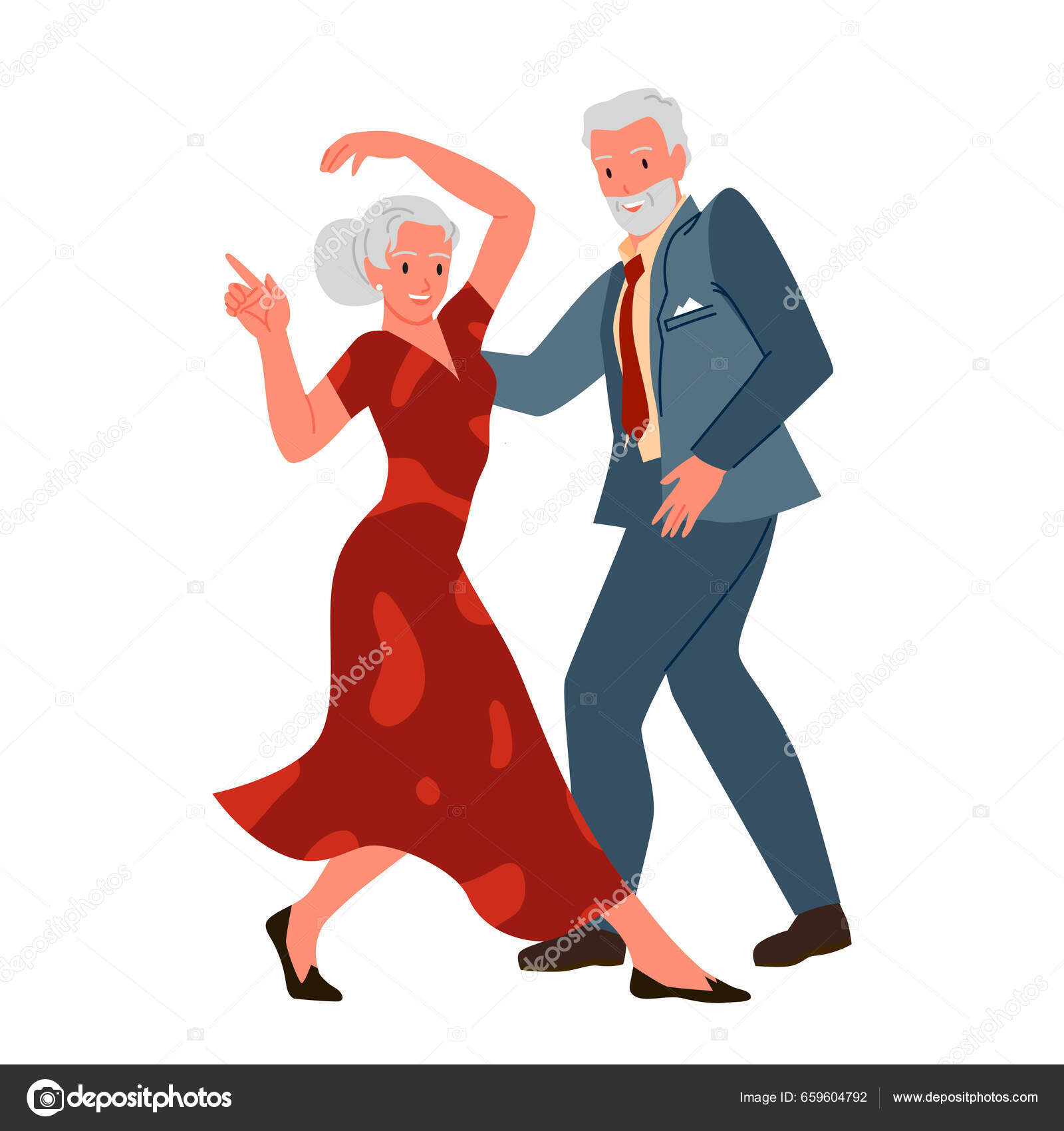 Isolated cute couple dancer characters dancing to salsa music
