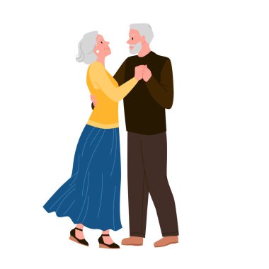 Yaşlı aktif büyükanne ve büyükbaba müzik vektörü çizimi eşliğinde dans ediyorlar. Çizgi film, yaşlı, yaşlı, yaşlı, yaşlı, yaşlı, yaşlı, yaşlı, yaşlı ve yaşlı çiftin sevgilisiyle dans eden yaşlı çifti izole ediyor.