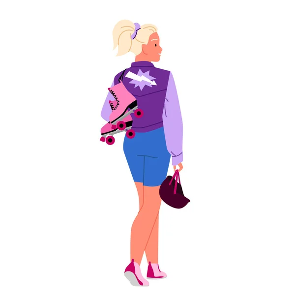 Flicka Med Rullskridskor Vektor Illustration Tecknad Isolerad Ung Kvinna Mode — Stock vektor