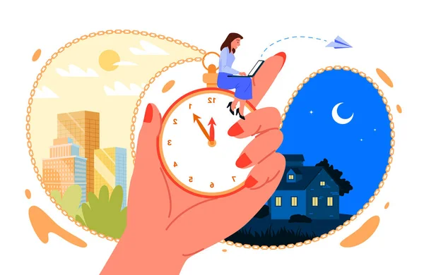 Dessin Animé Main Humaine Tenant Horloge Vintage Avec Chaîne Femme — Image vectorielle