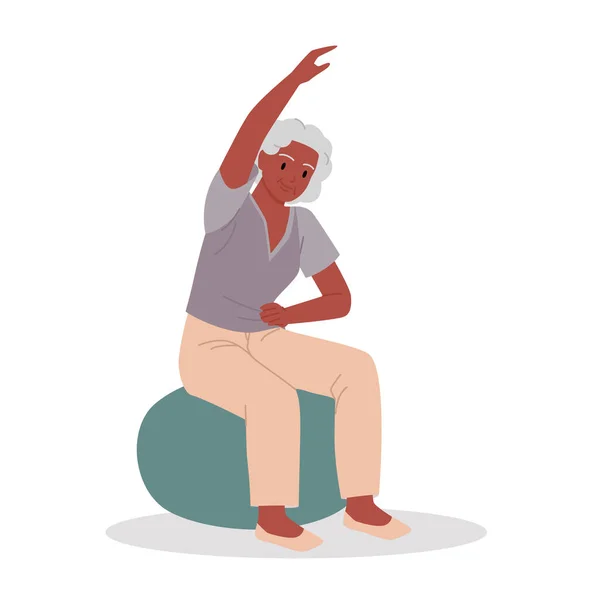 Пожилая Женщина Делает Здоровые Физические Упражнения Спины Шеи Йоге Тренировки — стоковый вектор