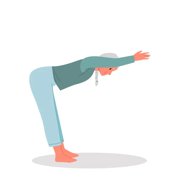 Senior Kvinna Gör Yoga Workout Vektor Illustration Tecknad Isolerad Mormor — Stock vektor