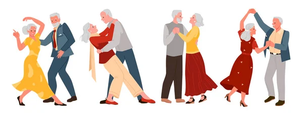 Cartoon Izolované Sbírky Párem Starých Mužů Žen Tančit Hudbu Společně — Stockový vektor