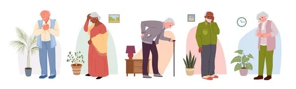 Health Problems Elderly Set Vector Illustration 그래픽 컬렉션 통증을 와등을 — 스톡 벡터