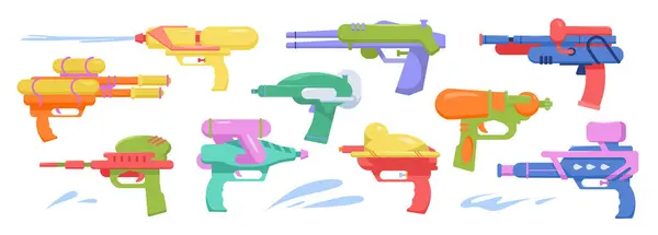Vodní Pistole Nastavena Pro Letní Zábavné Hry Dětí Hračky Zbraně Vektorová Grafika