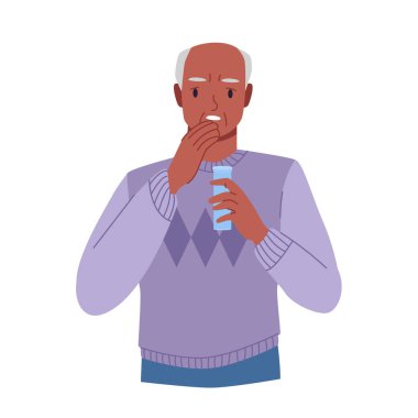 Yaşlı adam hastalık tedavisi için hap alıyor. Yaşlı büyükbaba ağrı kesici ya da antidepresan almak için ilaç şişesi tutuyor. İlaç tedavisi için vitamin ilacı.