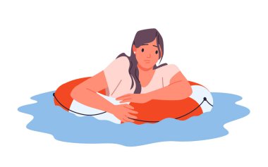 Can simidinde yüzen mutsuz boğulan kız. Su kazasından sonra kurtarmaya çalışan üzgün genç bir kadın. Kurtarma ekibi çizim çizimlerinden yardım bekleyen giysili bir kadın.