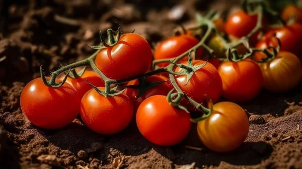Pyszne Dojrzałe Pomidory Wiśniowe Ziemi Gospodarstwie Aguda — Zdjęcie stockowe