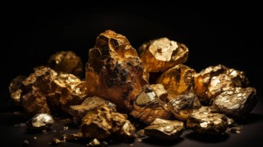 Gold nuggets isolated on black background. clipart