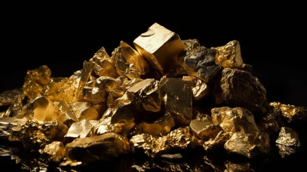 Goldnuggets Isoliert Auf Schwarzem Hintergrund — Stockfoto