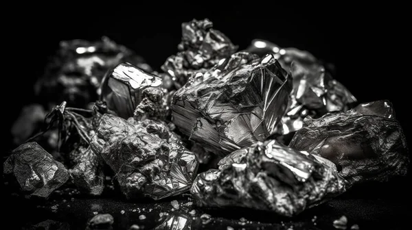 Срібні Самородки Ізольовані Чорному Тлі — стокове фото