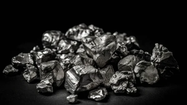 stock image Silver nuggets isolated on black background.