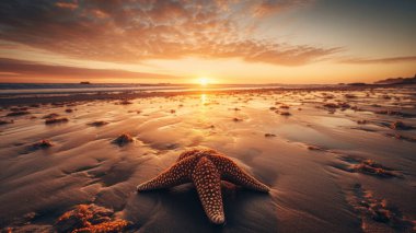 Deniz yıldızı ile tropikal plaj.