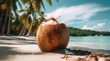 Hindistan cevizleri ve kumsal manzarası.