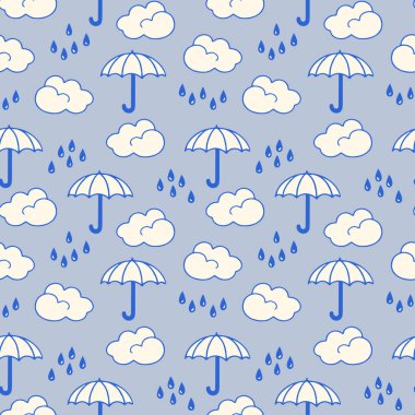 Şemsiyeler ve Yağmur Çizim Şablonu