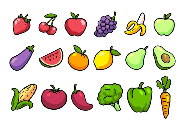 Ilustración Alimentos Frutas Verduras — Vector de stock
