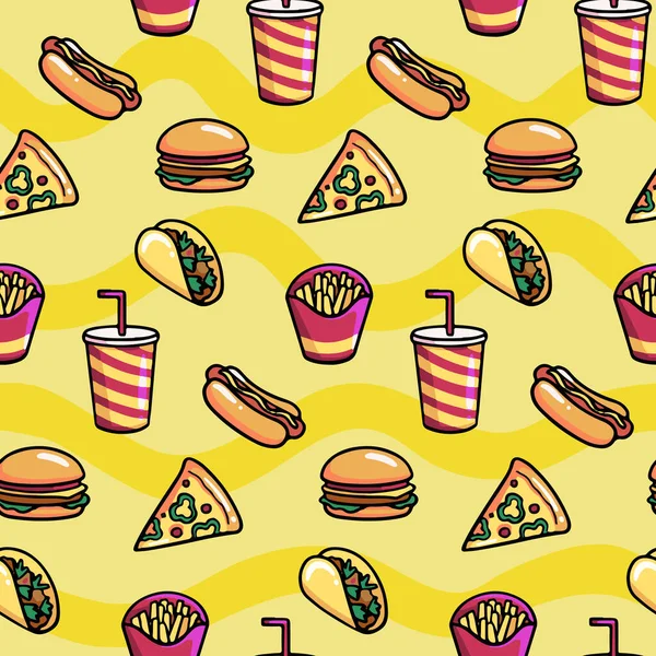 Fast Food Illustration Pattern — Stock Vector