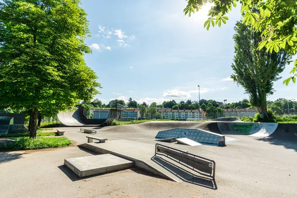 Skate Park Bela Luz Sol Nascente Kempten Allgaeu Baviera Alemanha — Fotografia de Stock