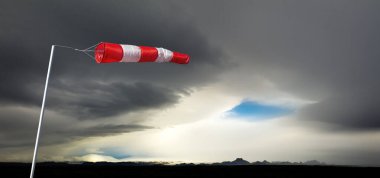 Kırmızı çizgili sırt çantası ve fırtınanın mavi gözü. İzlanda 'da aşırı hava. Yeni ve yaratıcı iş çözümleri için öngörü ve vizyon kavramı.