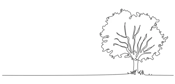 Kontinuerlig Enkel Linje Ritning Lövträd Isolerad Vit Linje Konst Vektor — Stock vektor