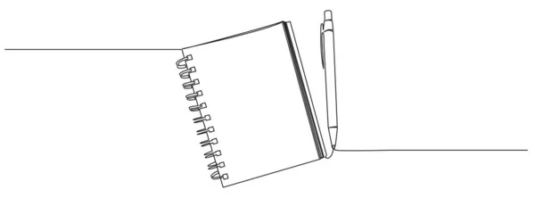 Kontinuierliche Einzeilige Zeichnung Von Spiralblock Und Stift Isoliert Auf Weißem — Stockvektor