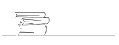 Kitap yığınının sürekli tek satır çizimi, çizgi sanat vektörü illüstrasyonu