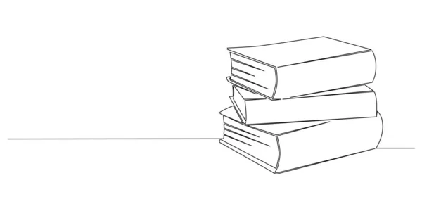 连续单行绘图的书籍堆栈 直线艺术矢量插图 — 图库矢量图片
