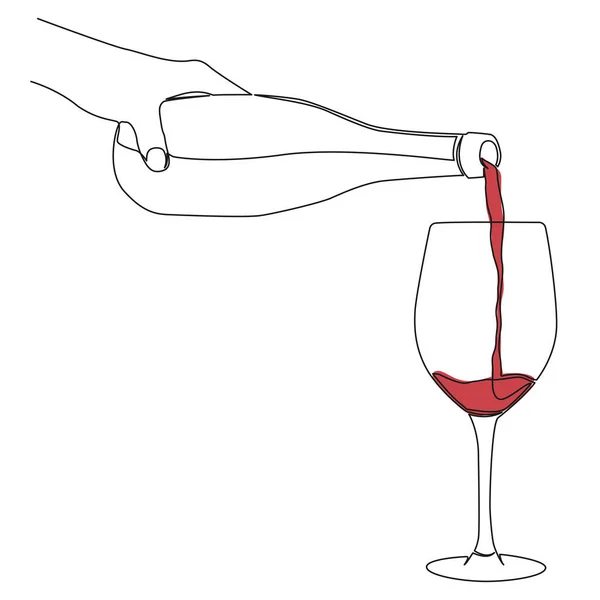 Непрерывный Рисунок Одной Линии Ручной Подачи Бутылки Наливая Вино Бокал — стоковый вектор